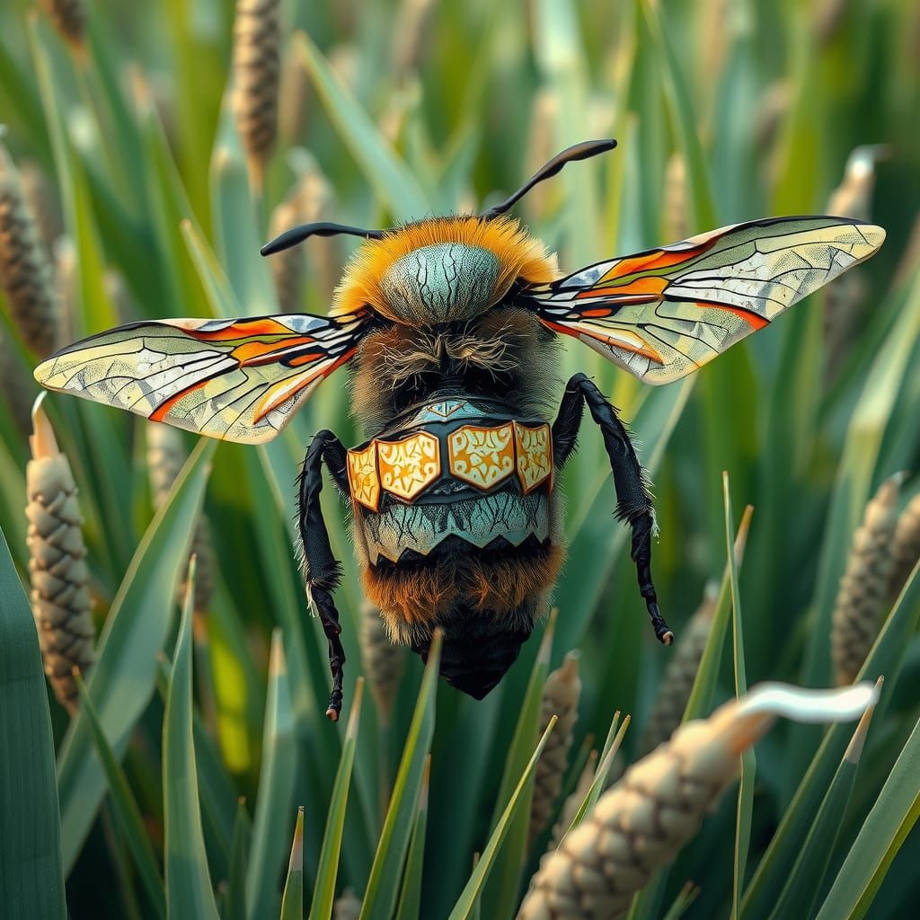 Cubist Colossal Bee in Celtic-Inspired Cubist Environment