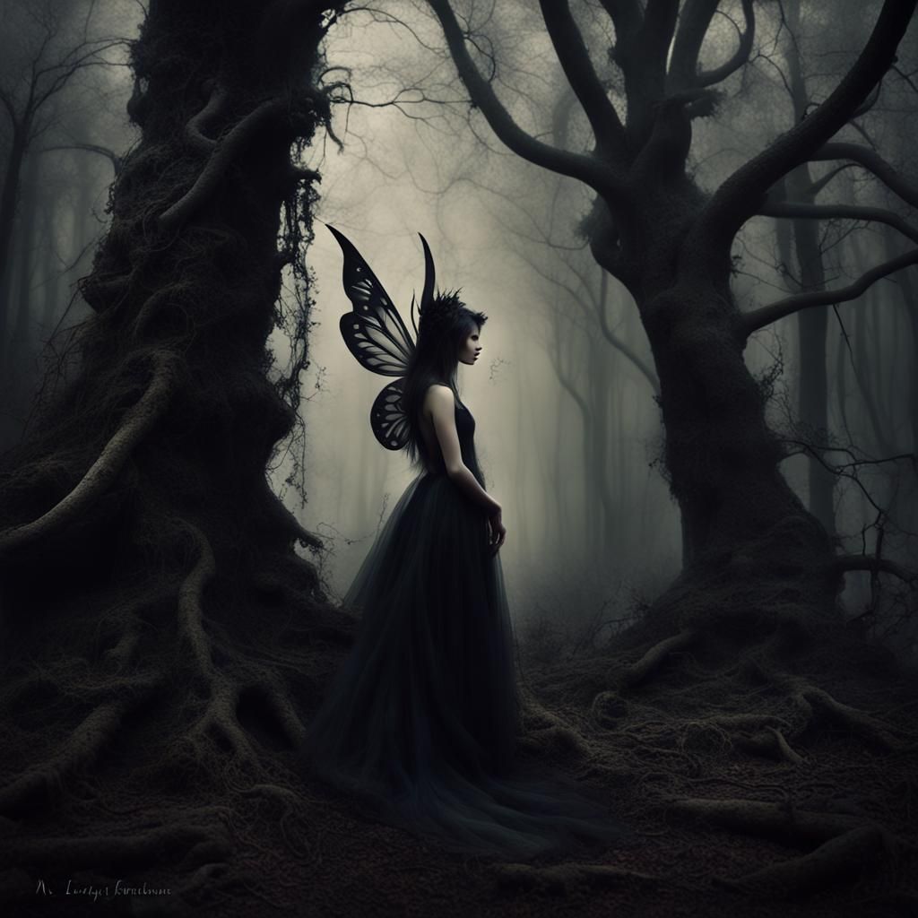 Ethereal Dark Fairy Tale Forest at Night
