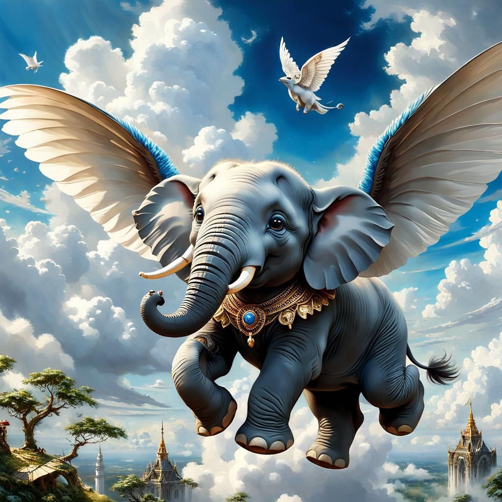 Flying Elephant in a Dark Fantasy Style