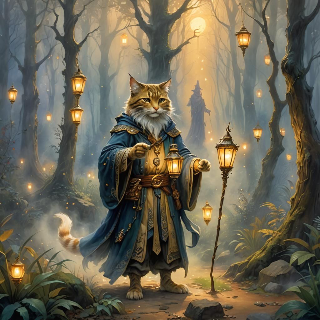 Mystical Tabaxi Sorcerer in Ethereal Forest