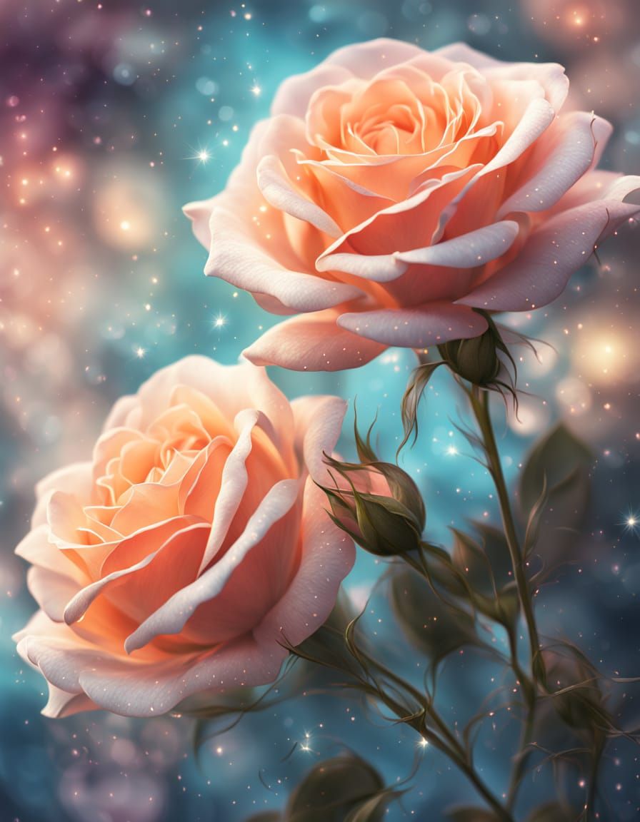 Intertwined Roses in Vibrant Oil Painting Style