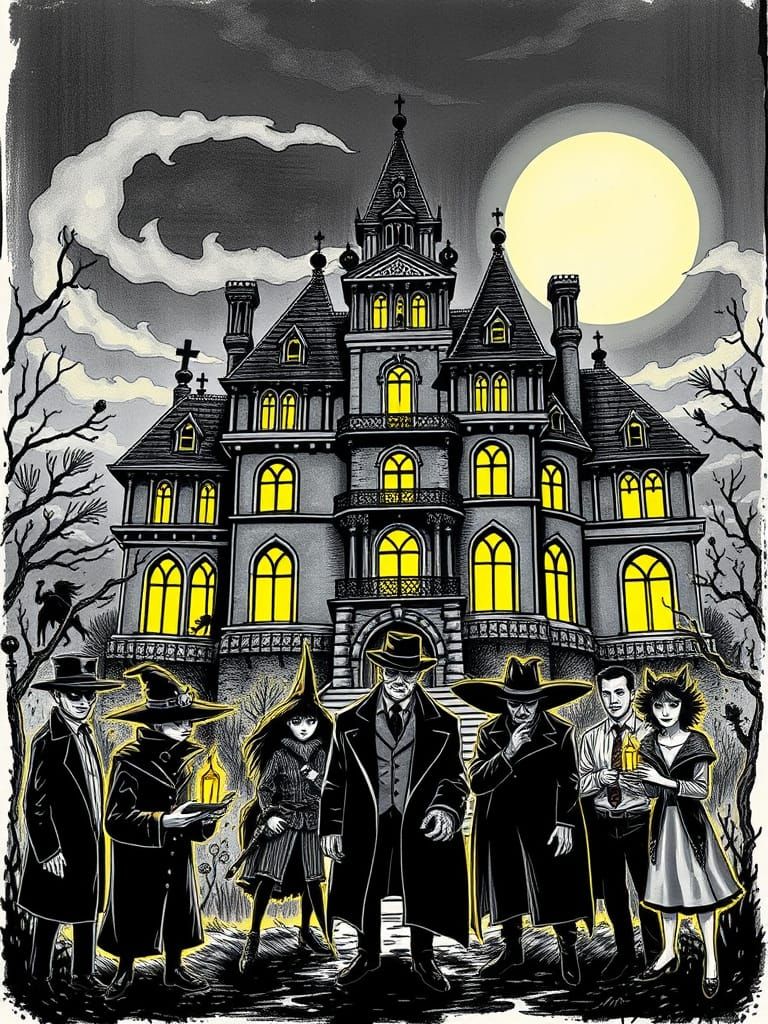 Eerie Mansion Mystery in Gothic Whimsy Style