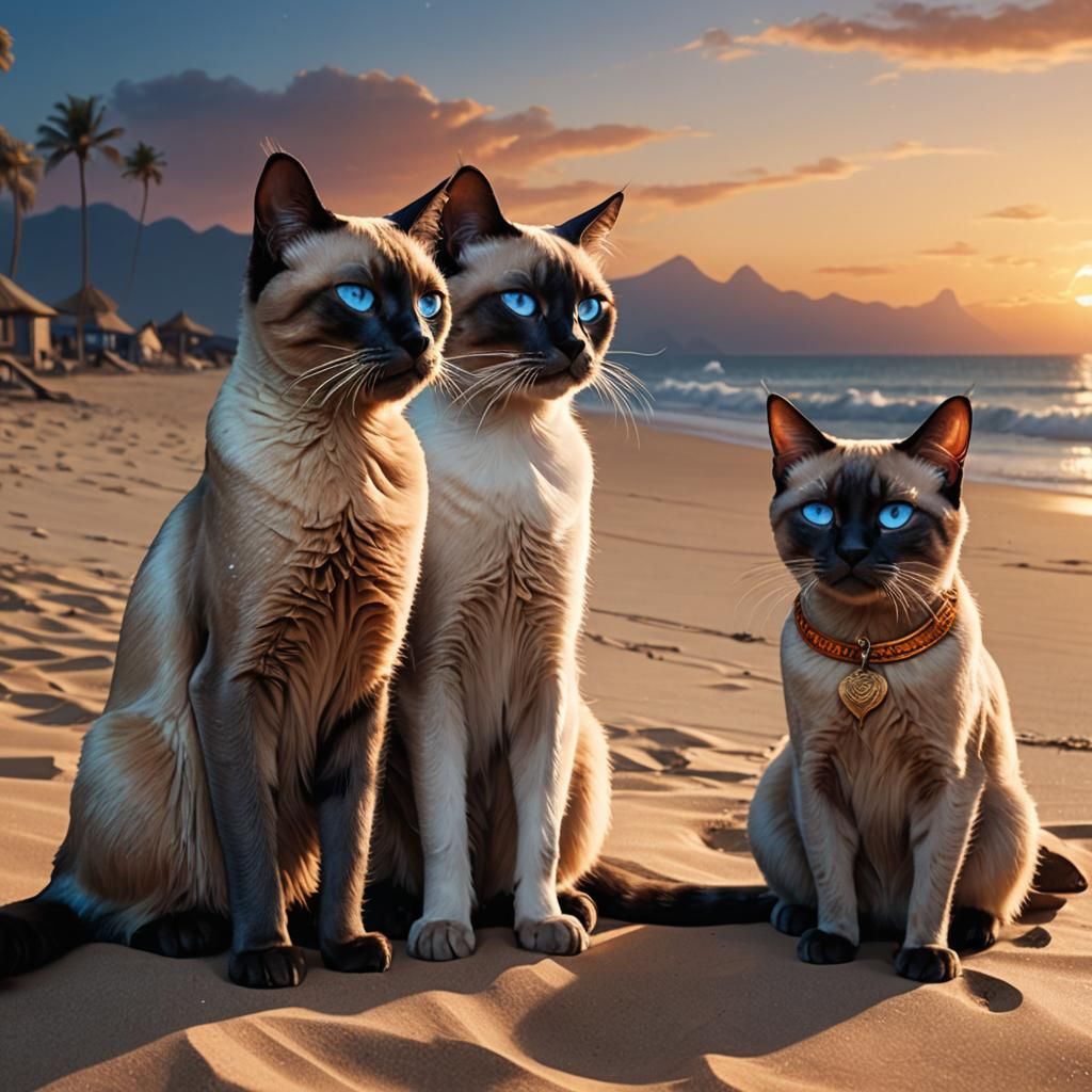 Siamese Cats Enjoying Desert Sunset: Fantasy Concept Art