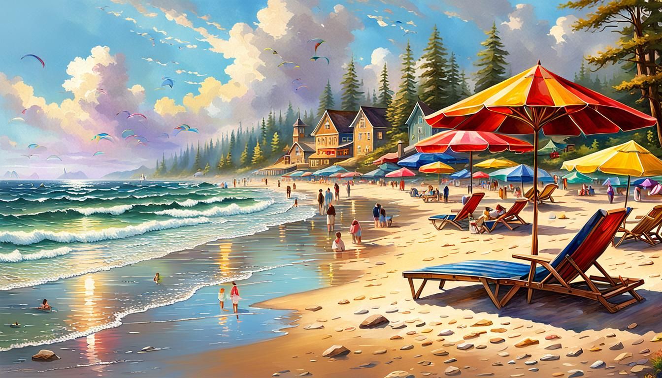 Summer Beach Scene in Luminist Style