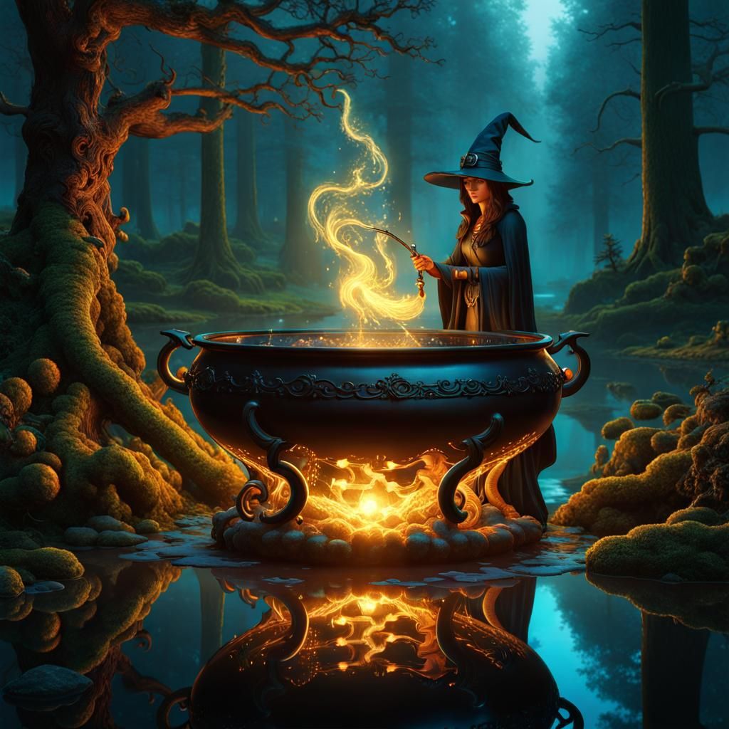 A witch and her cauldron