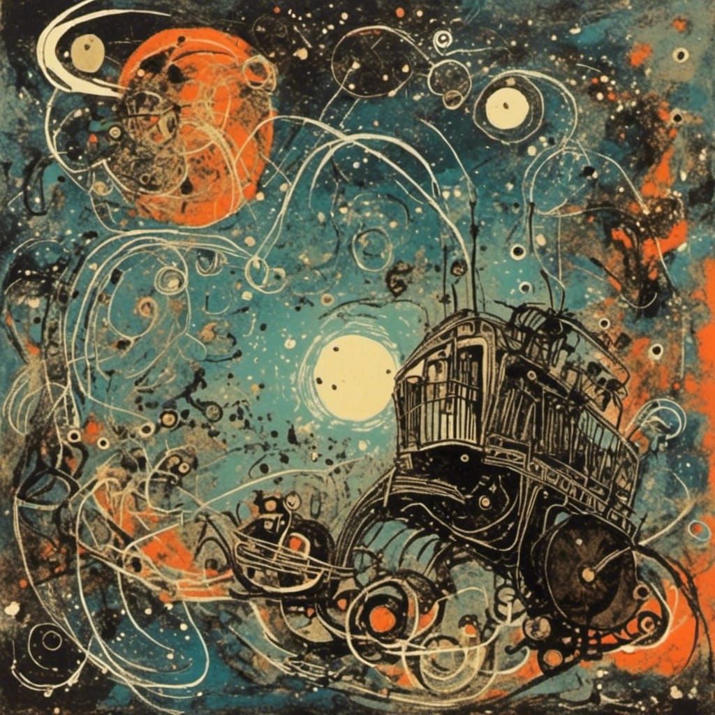 Sci-Fi Book Cover: Space Garbage in Pollock Style