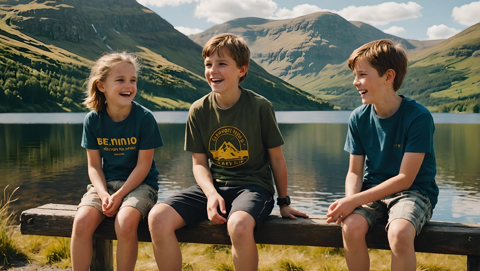 Children Laughing by Loch in Scottish Highlands