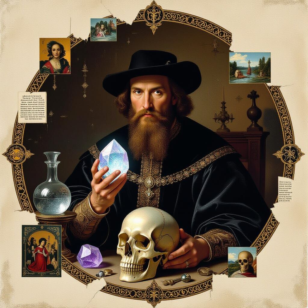 Alchemist's Arcane Collage in Dada Style