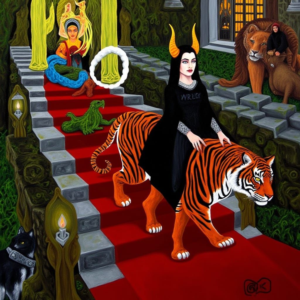 Esoteric Surrealism: Horned Woman on Tiger