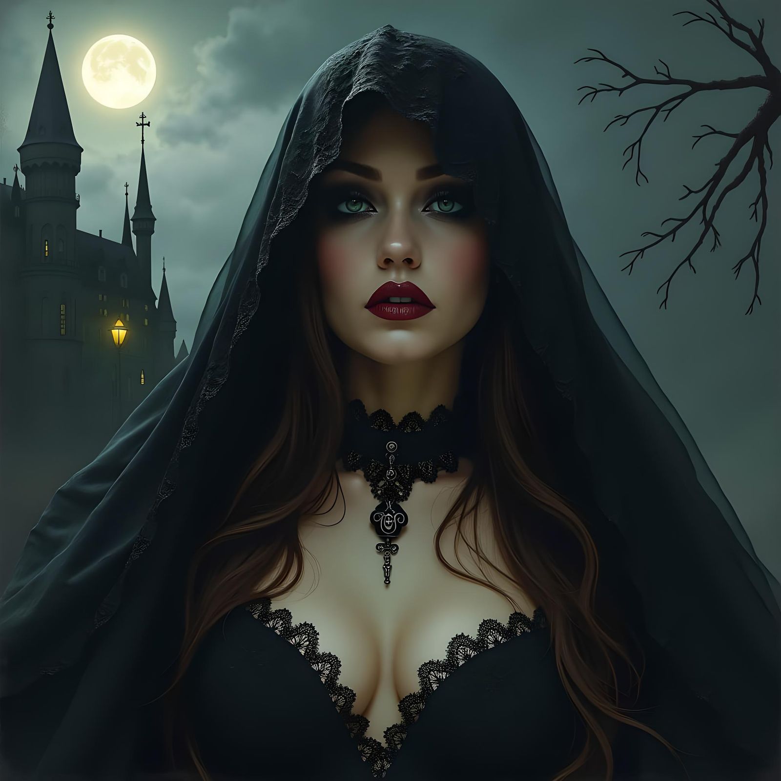 Gothic Woman Portrait in the Style of Old Masters