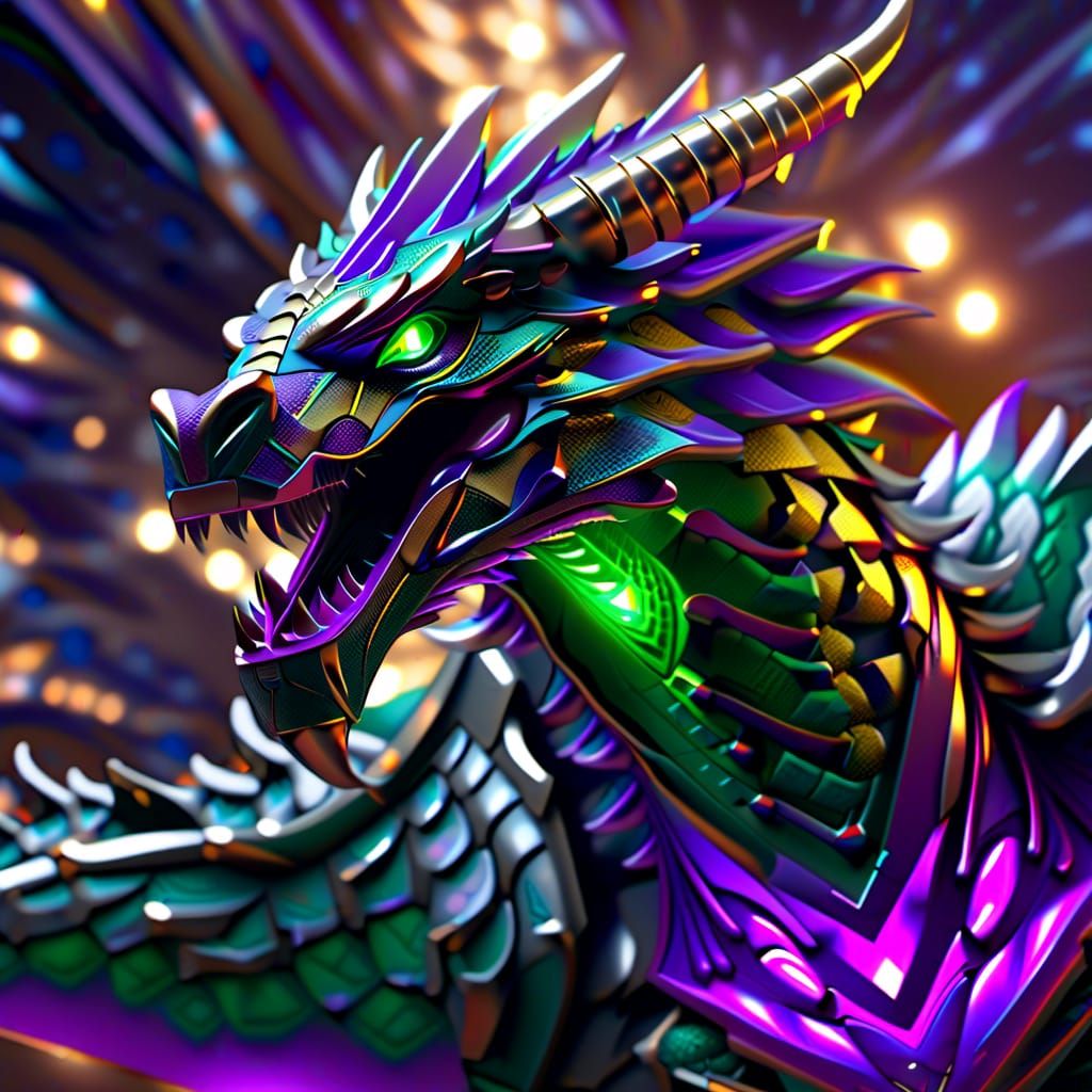 Armored Dragon Running in the Dark: 8K Resolution