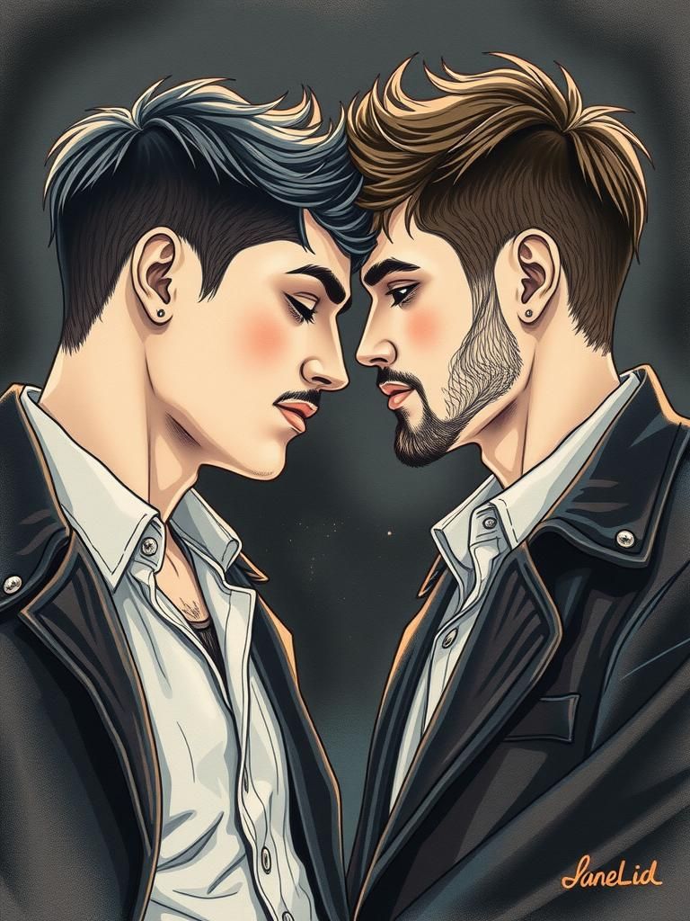 Intimate Portrait of Two Men in Ethereal Pencil Sketch