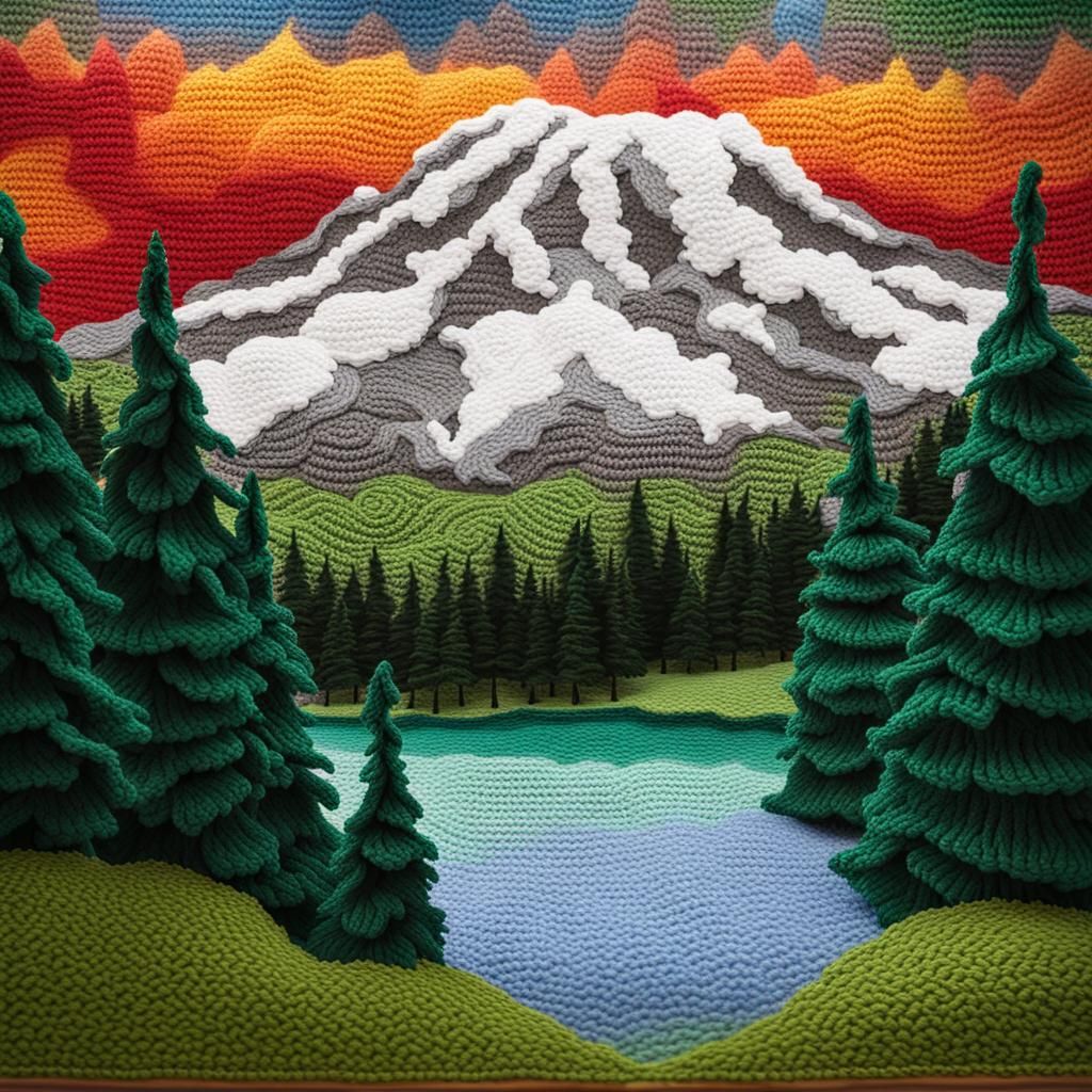 Crochet Mount Rainier Hyperrealistic Splash Art
