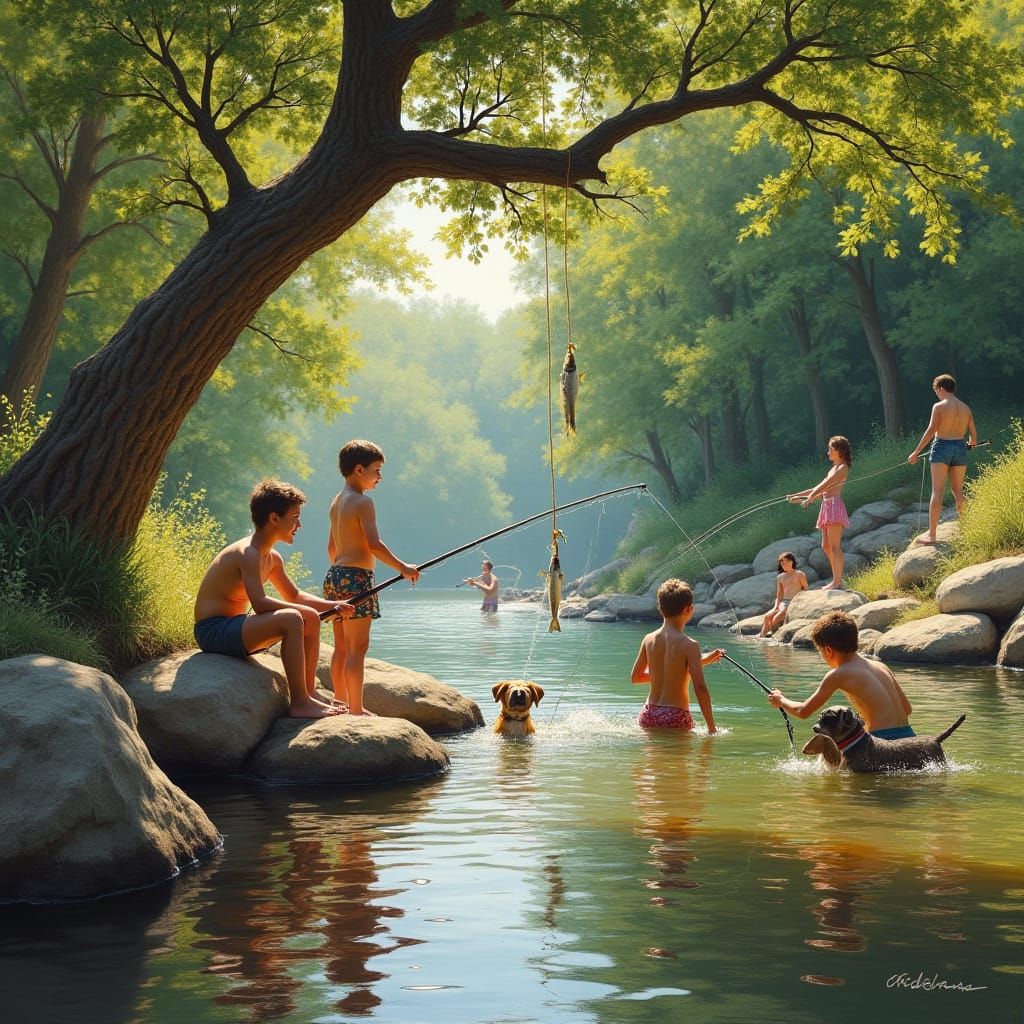 Rural Swimming Hole in the Style of Old Masters