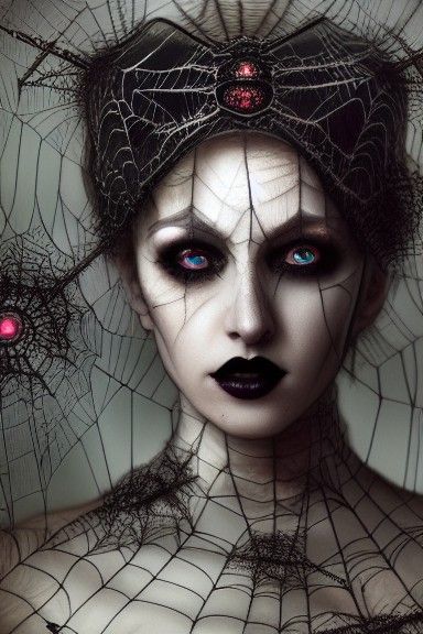 Intricate Portrait of a Spider Queen in Goth Style