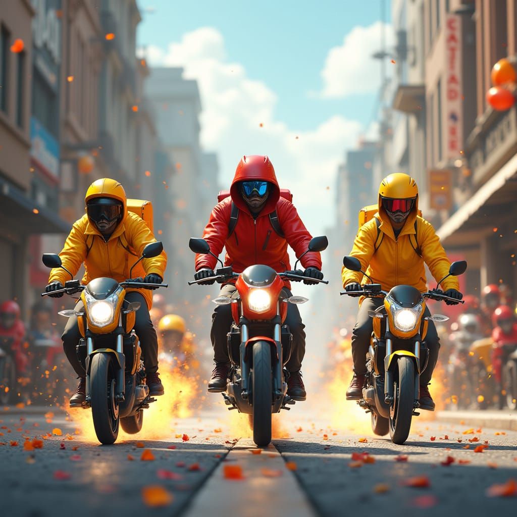 Delivery Companies Clash in Street Battle: Fantasy Art