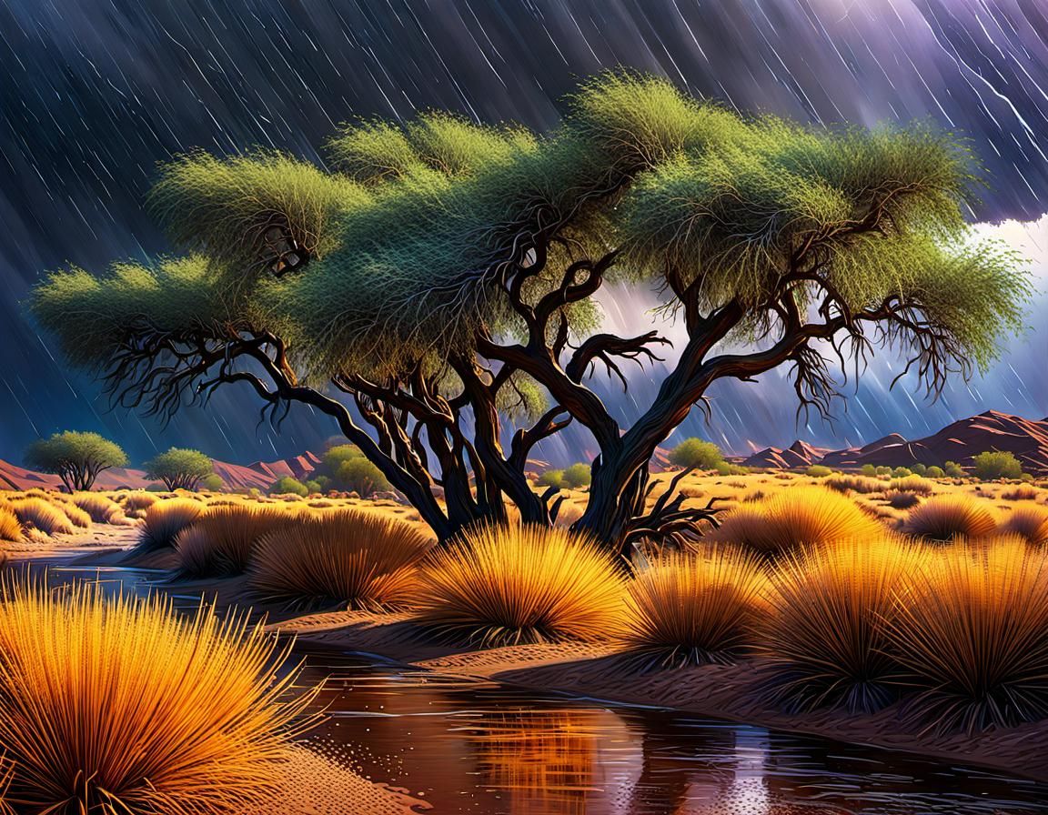 Rainy Desert Landscape in Digital Art Style