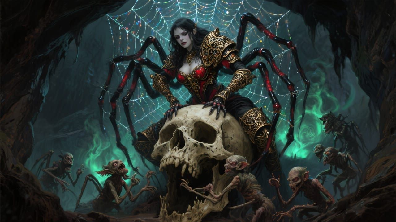 Baroque Spider Queen in Mystical Cave