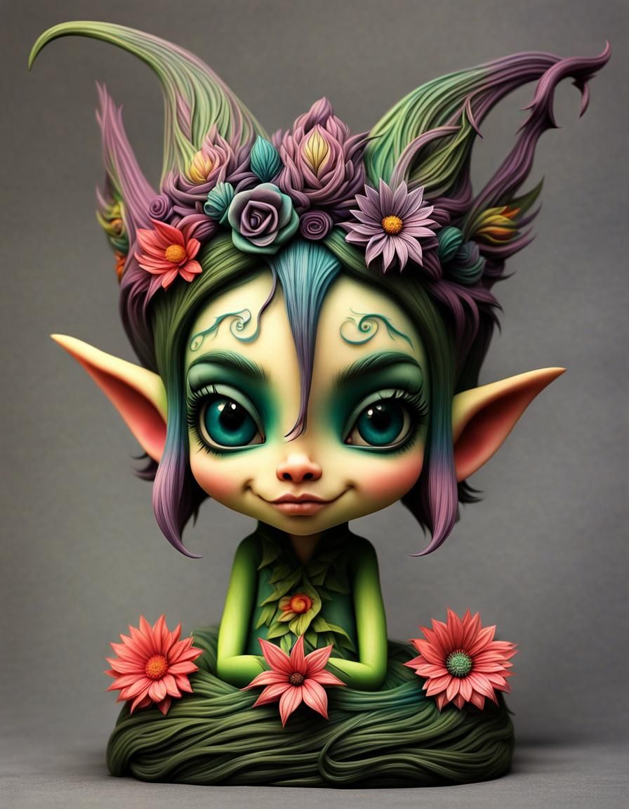 Stunning Elf Portrait in 3D Resin Print Style