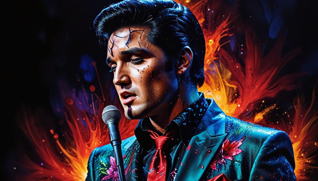 Elvis Presley on Stage in Alcohol Ink Style