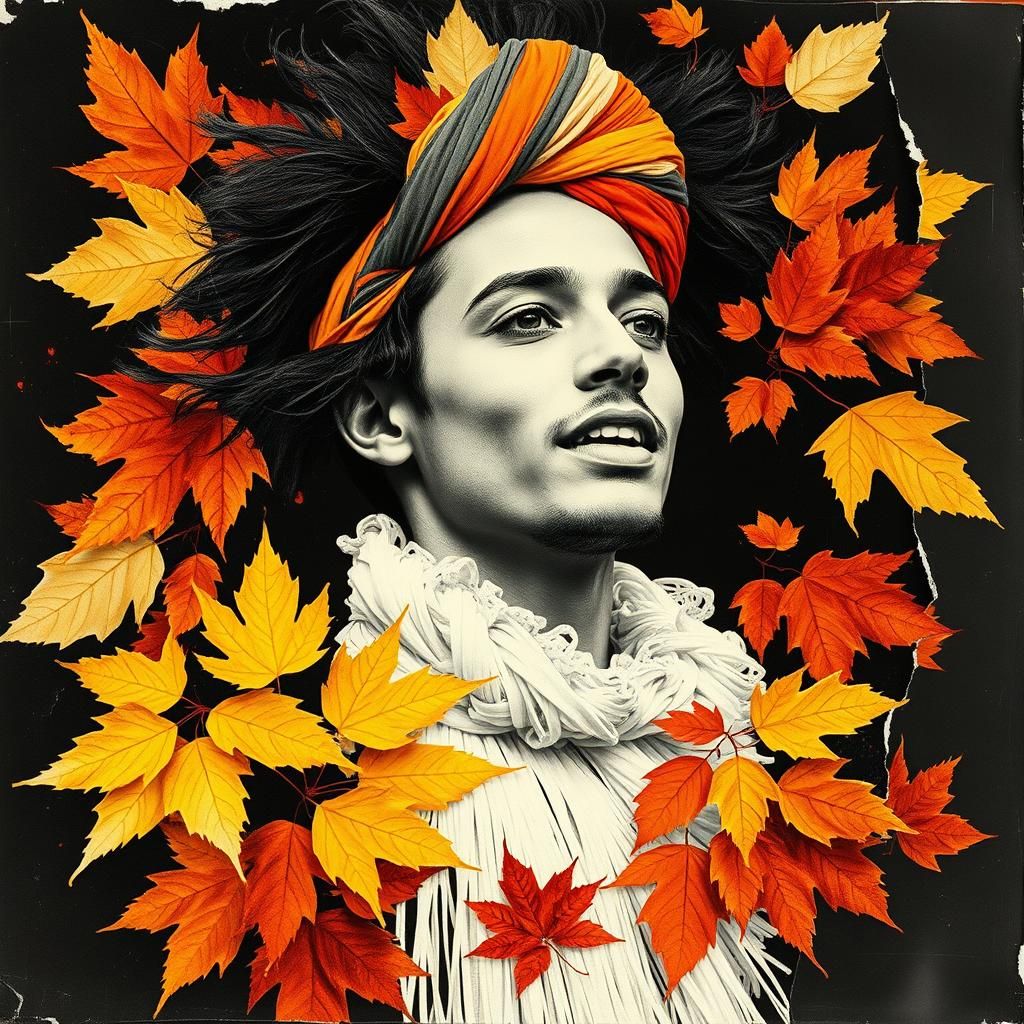 Dada-Inspired Collage of Performer with Autumnal Leaves