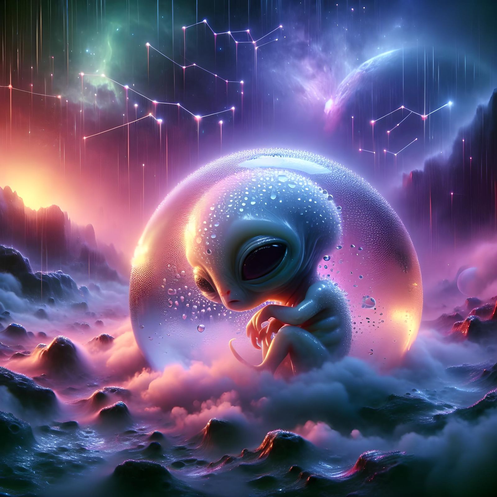 Eerie Alien Creature in Dreamy Pastel Macro Photograph