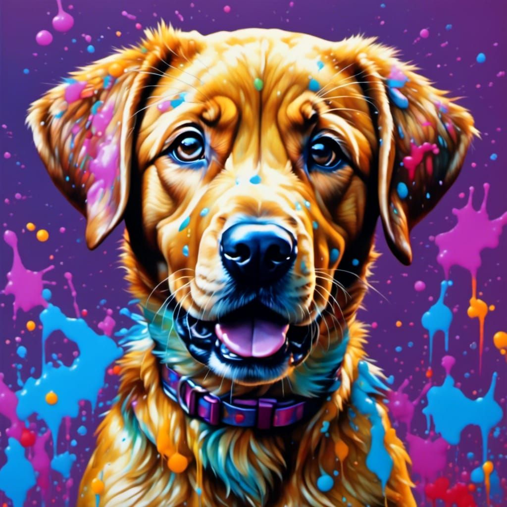 Adorable Golden Lab Puppy in Vibrant 3D Graffiti Art