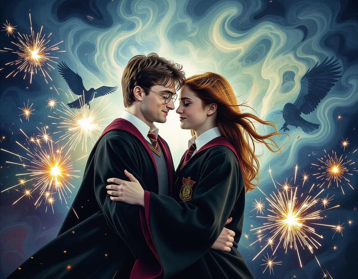 Harry Potter and Ginny: Surreal Midnight Embrace