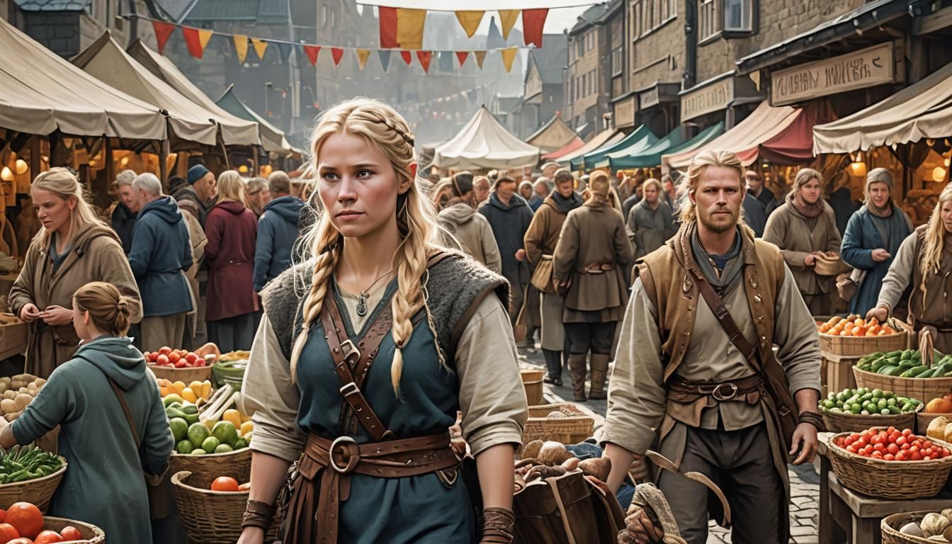 Viking Woman at Bustling Market