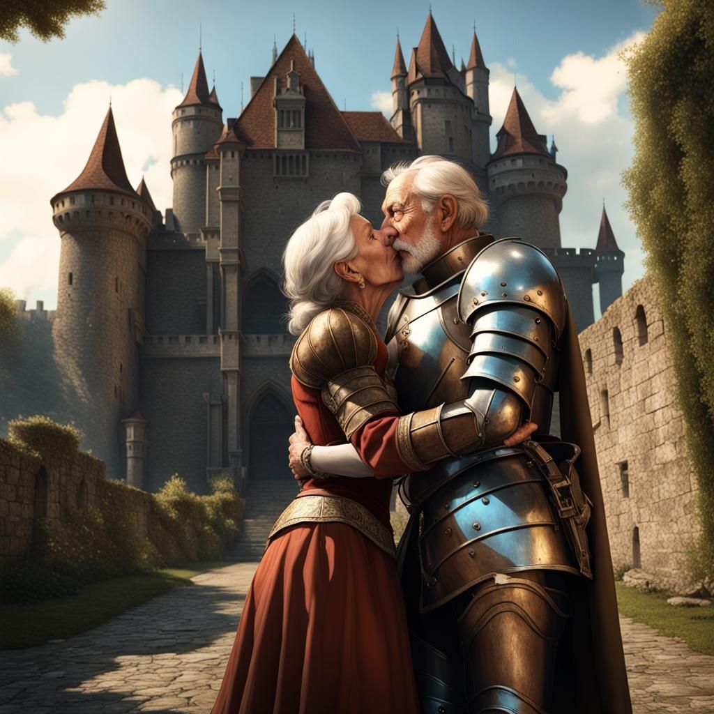 Armored Old Man's Farewell Kiss: Dark Fantasy Art