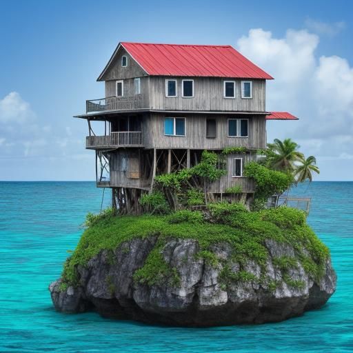 Rickety House on Tiny Ocean Island