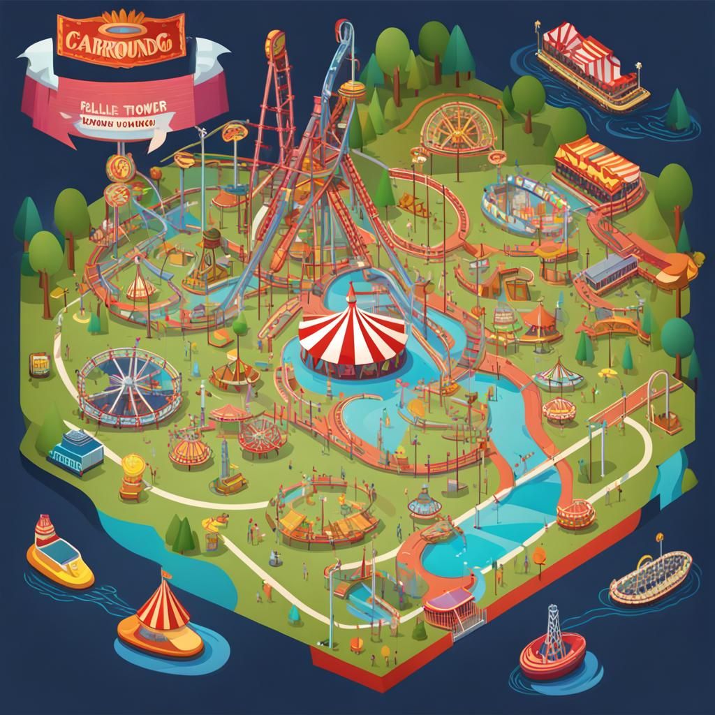 Colorful Fairground Map with Ride Icons