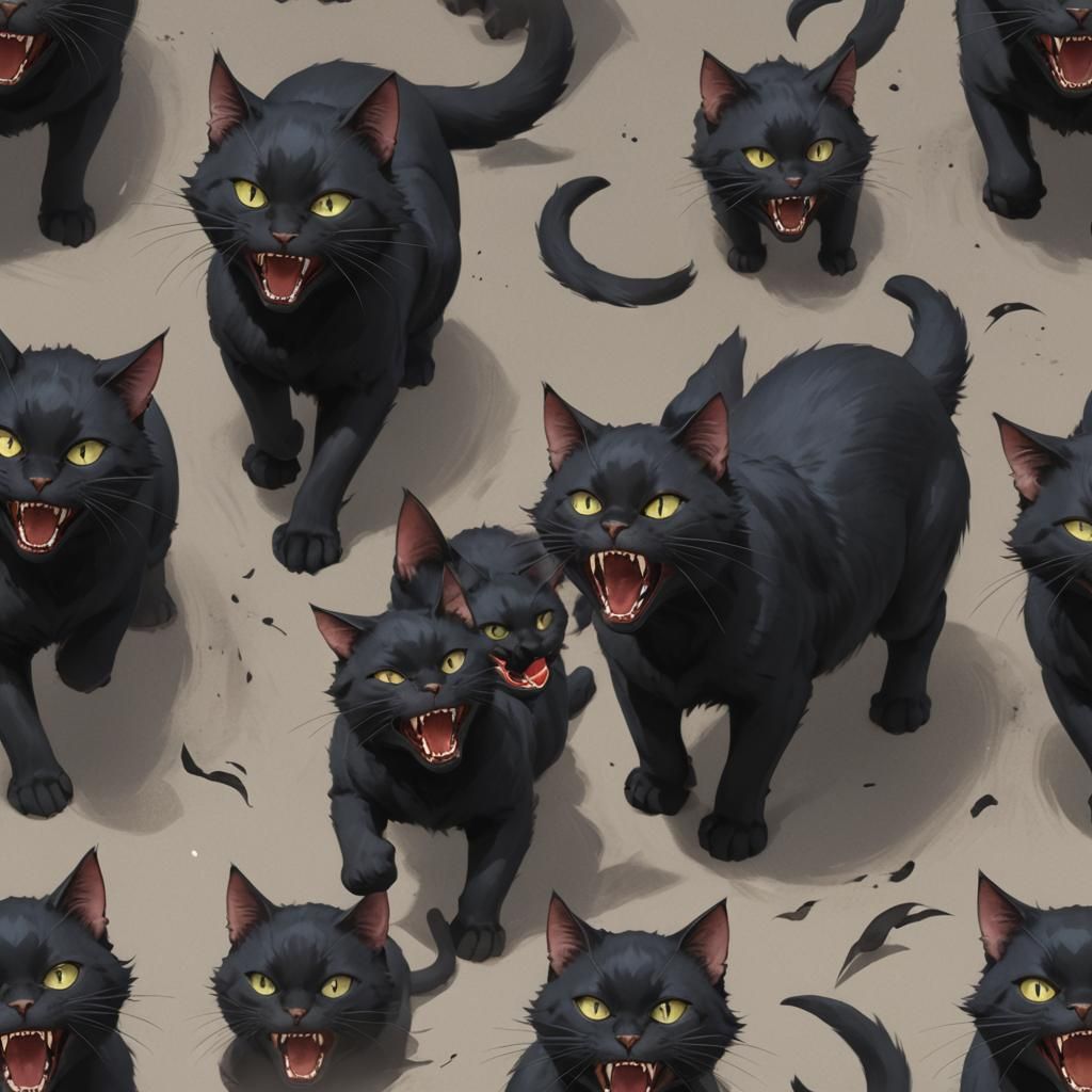 Anime Black Cat with Sharp Teeth in 3D