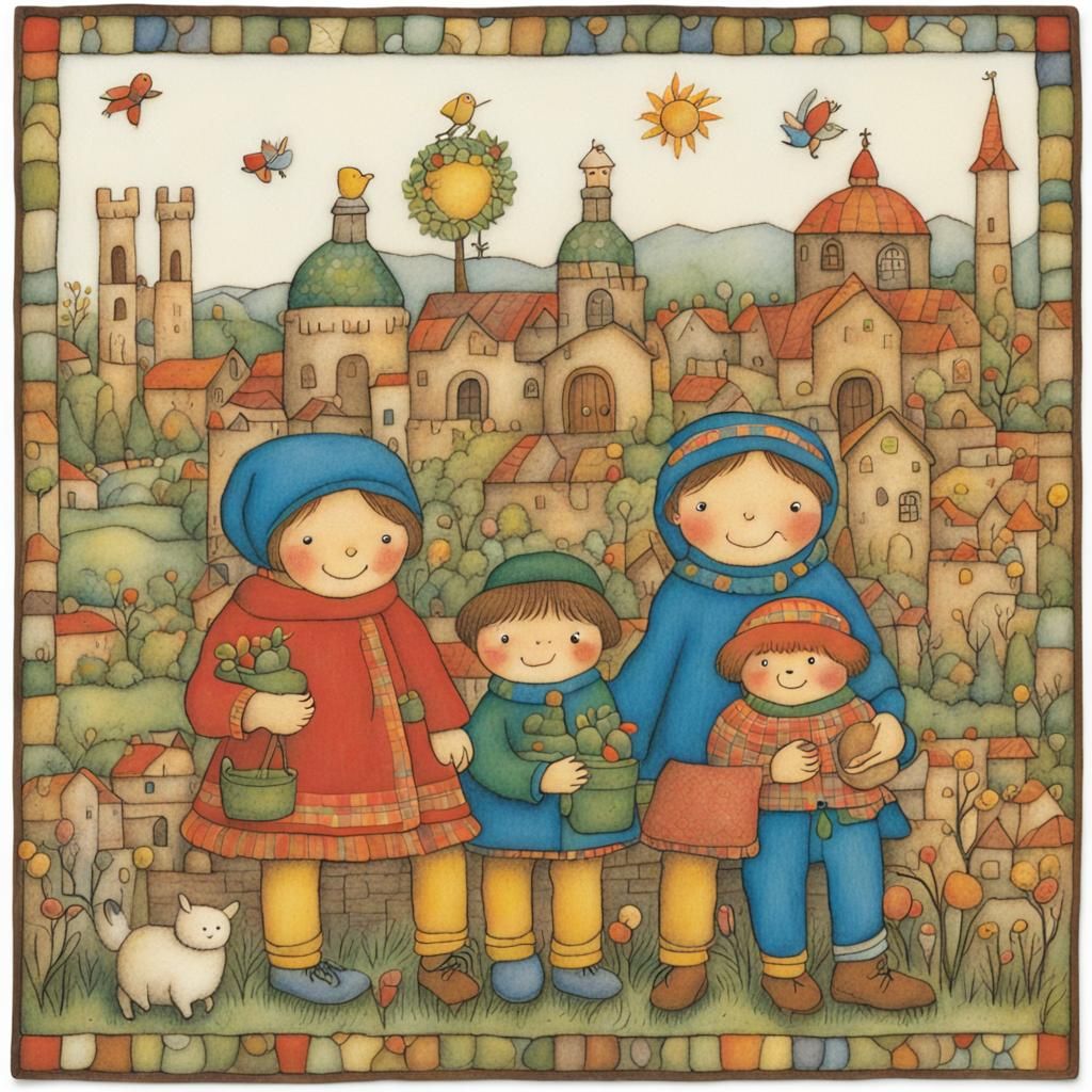 Charming Folk Art Illustration