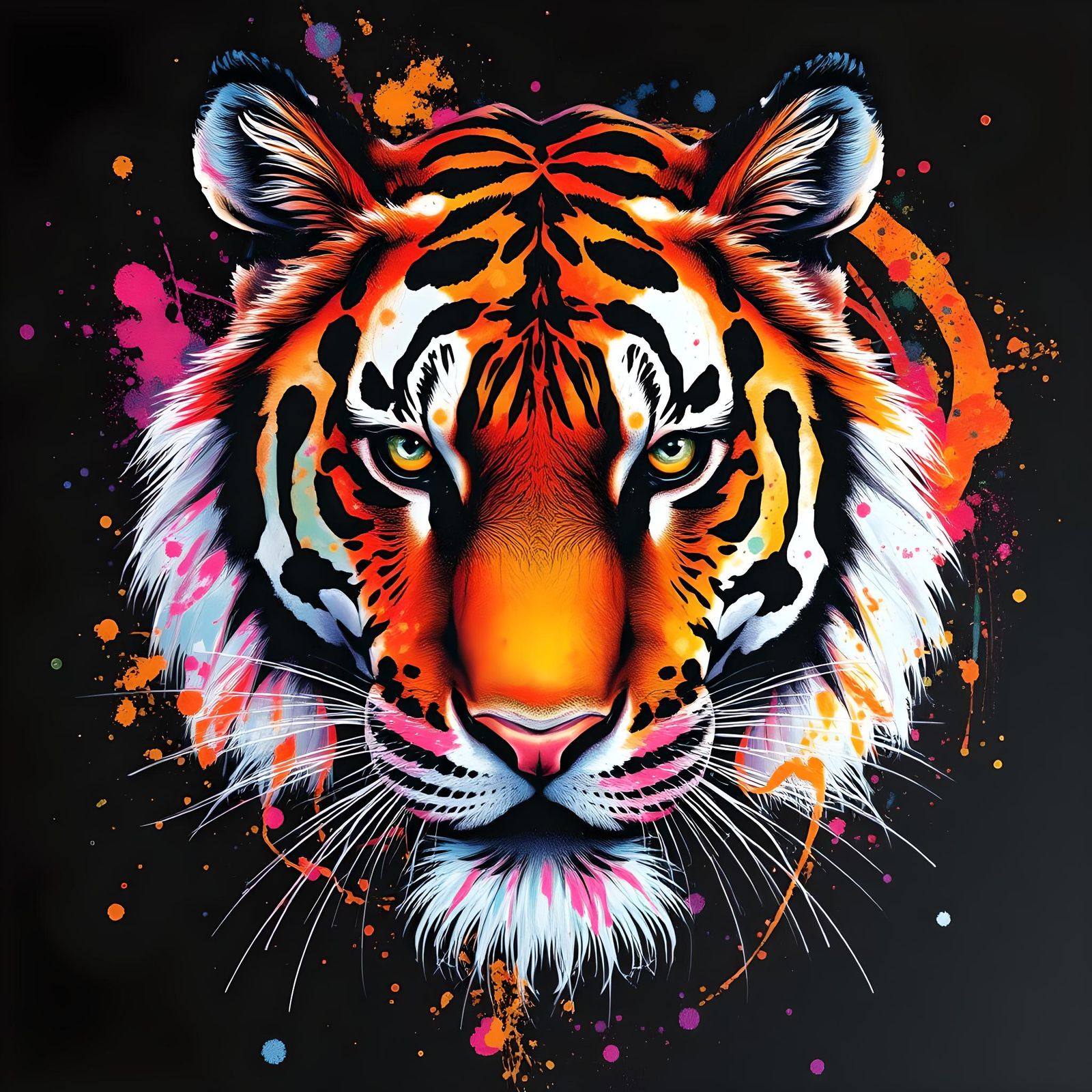 Vibrant Watercolor Tiger with Ink Splatters