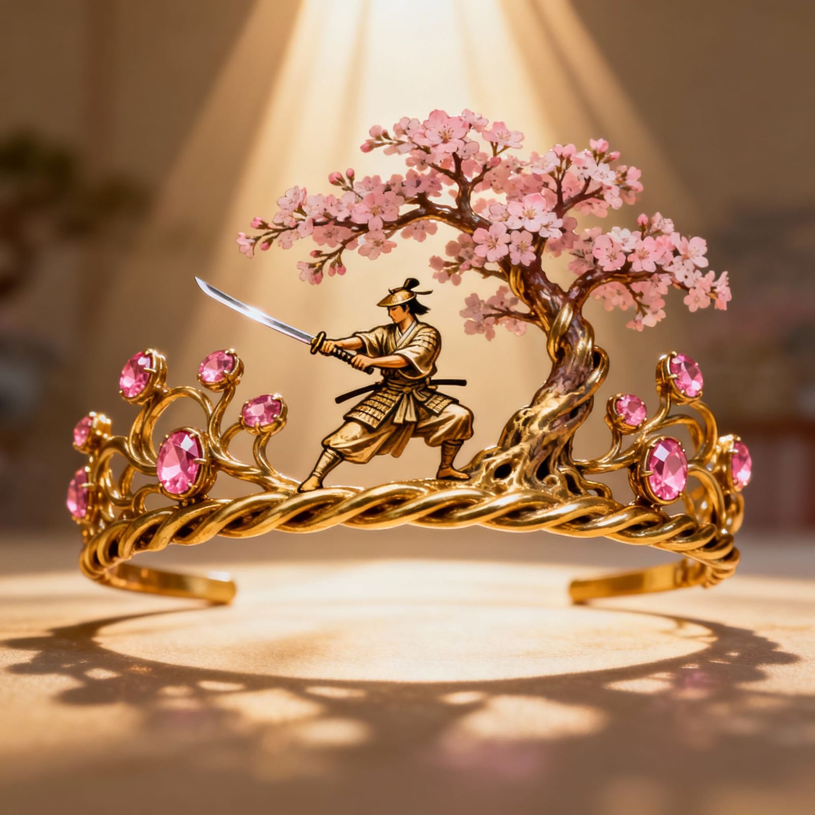 Golden Samurai Tiara with Cherry Blossoms