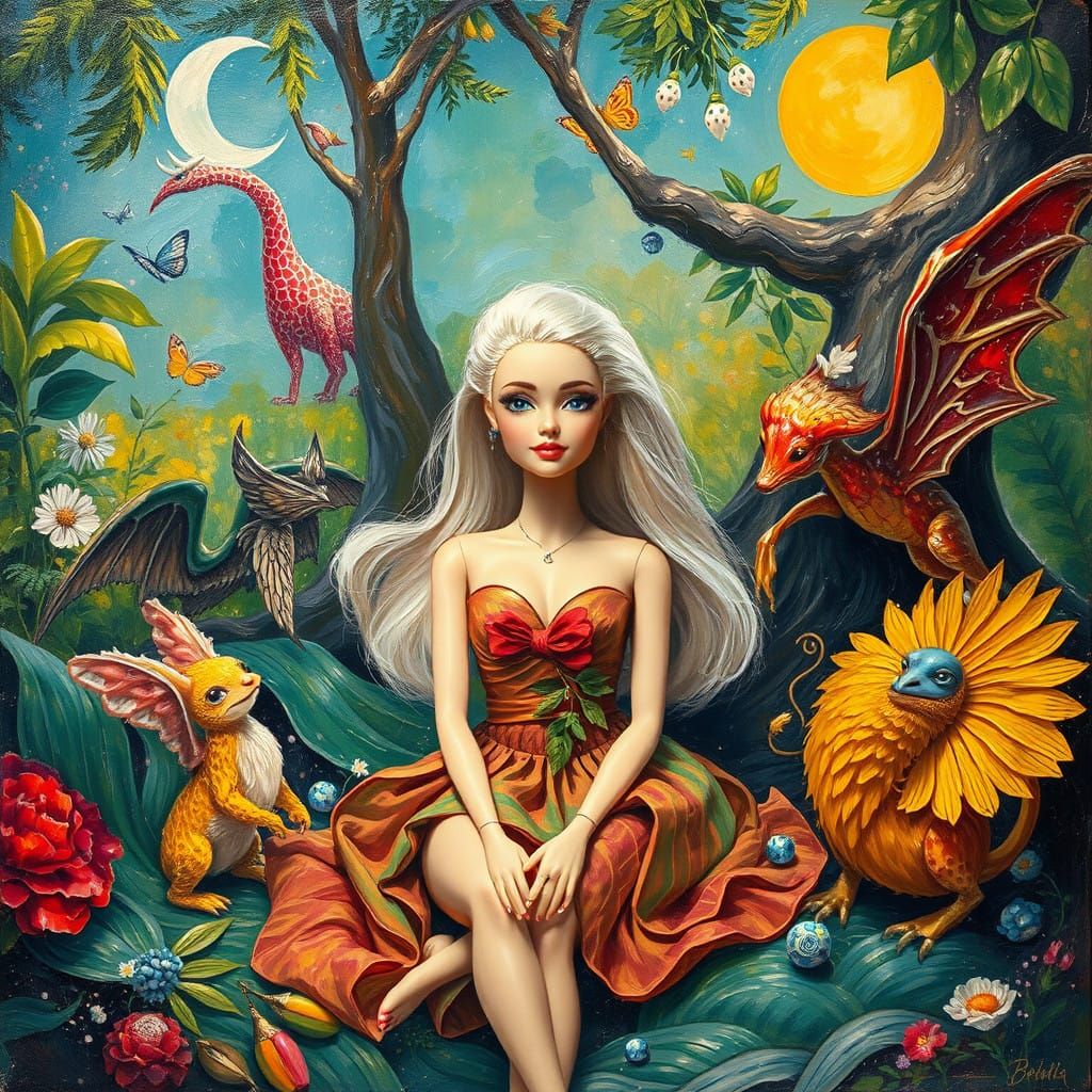 Neo-Expressionist Barbie in Whimsical Tarot World
