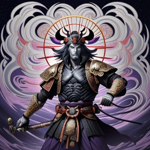 Majestic Storm God Susanoo in Traditional Samurai Armor