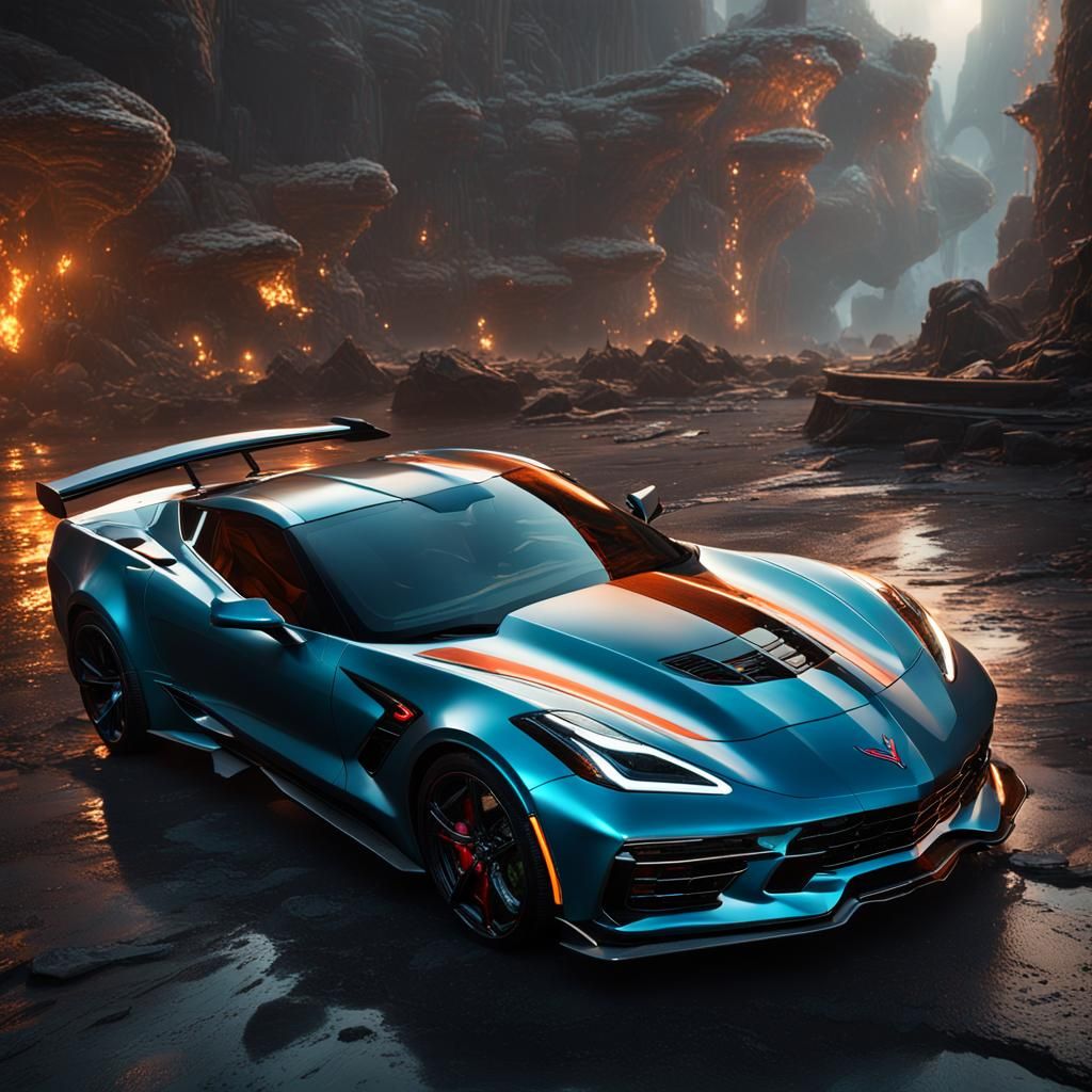 Detailed Corvette Matte Painting in Deep Color