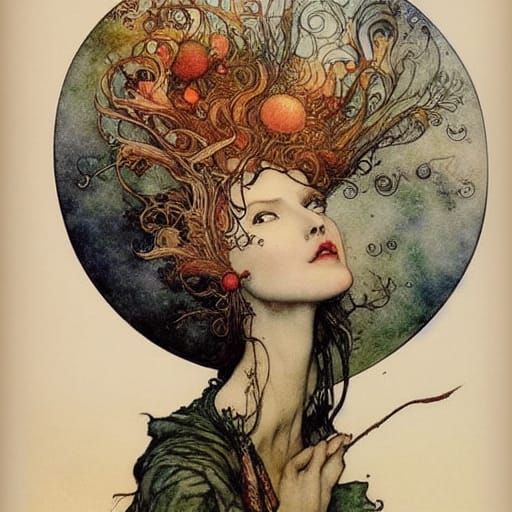 Vegetable Hair Woman in Retro Watercolor Style