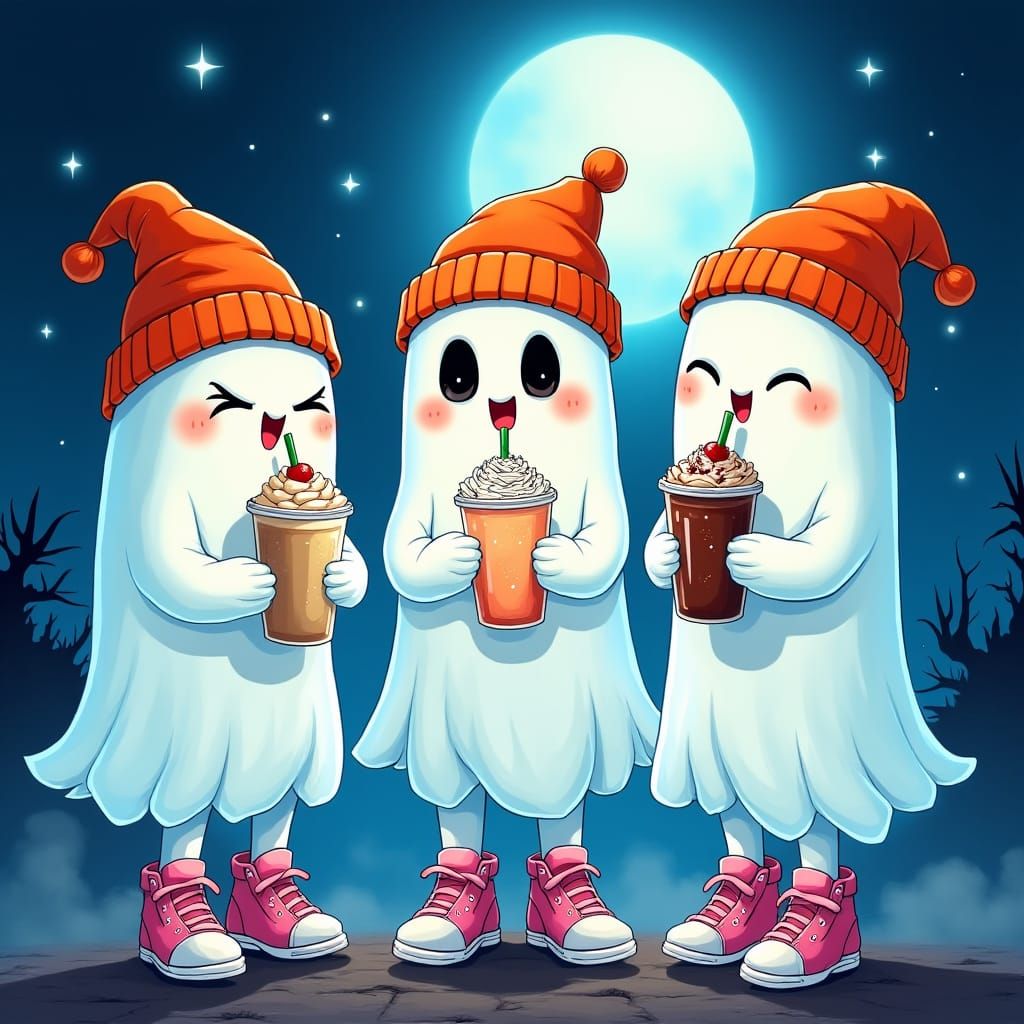Ghosts Sip Frappuccinos in Manga Anime Style
