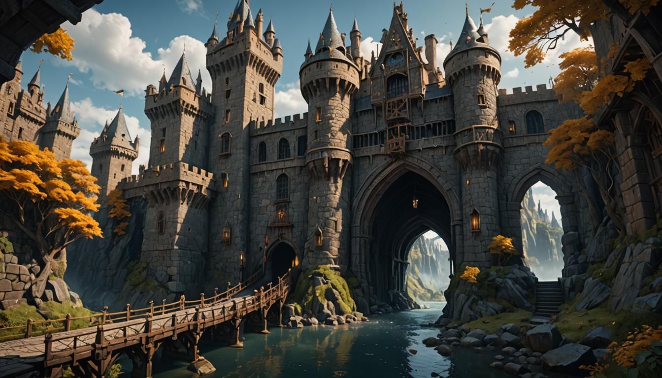 Fantastical Castle Drawbridge in Detailed Matte Painting