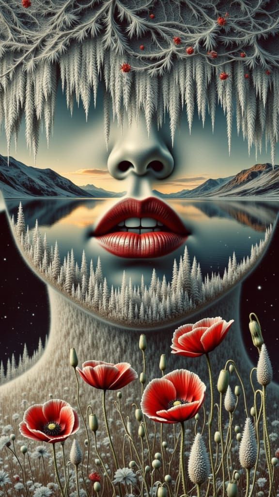 Surreal Double Exposure Portrait with Lake and Mountains