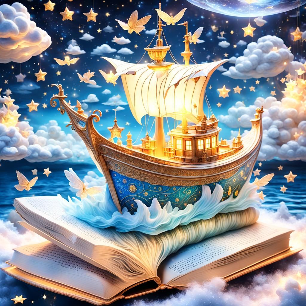 Mesmerizing Fairy Boat Emerges from Magical Book