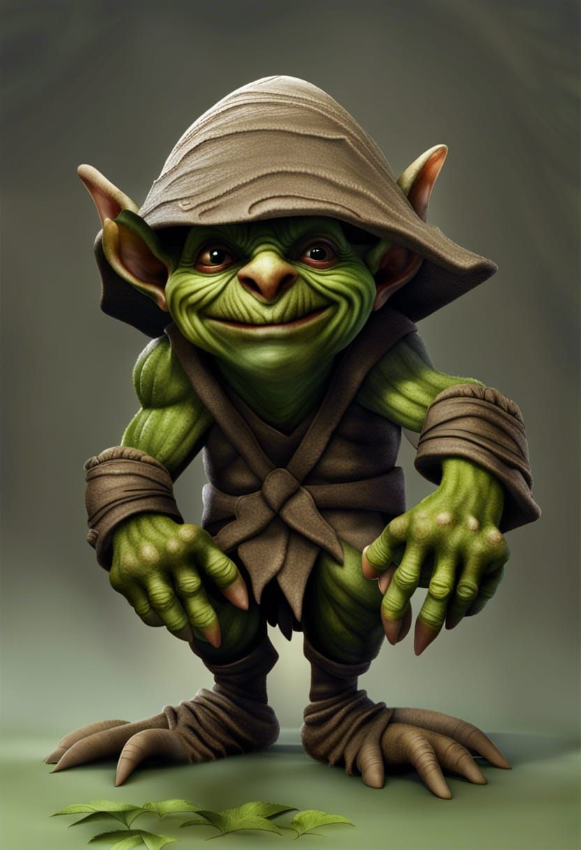 Hyperrealistic Goblin in Forest Cave