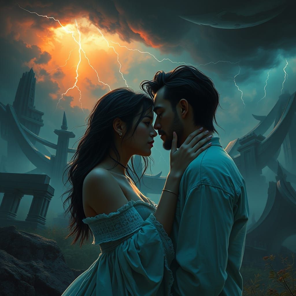 Mystical Romance in a Stormy Realm: Digital Art