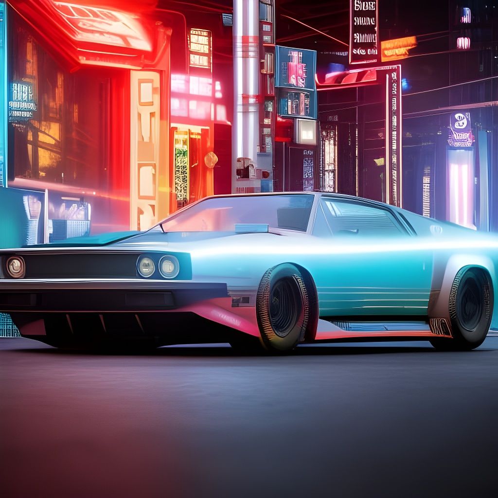 Steampunk DeLorean in Neon Times Square