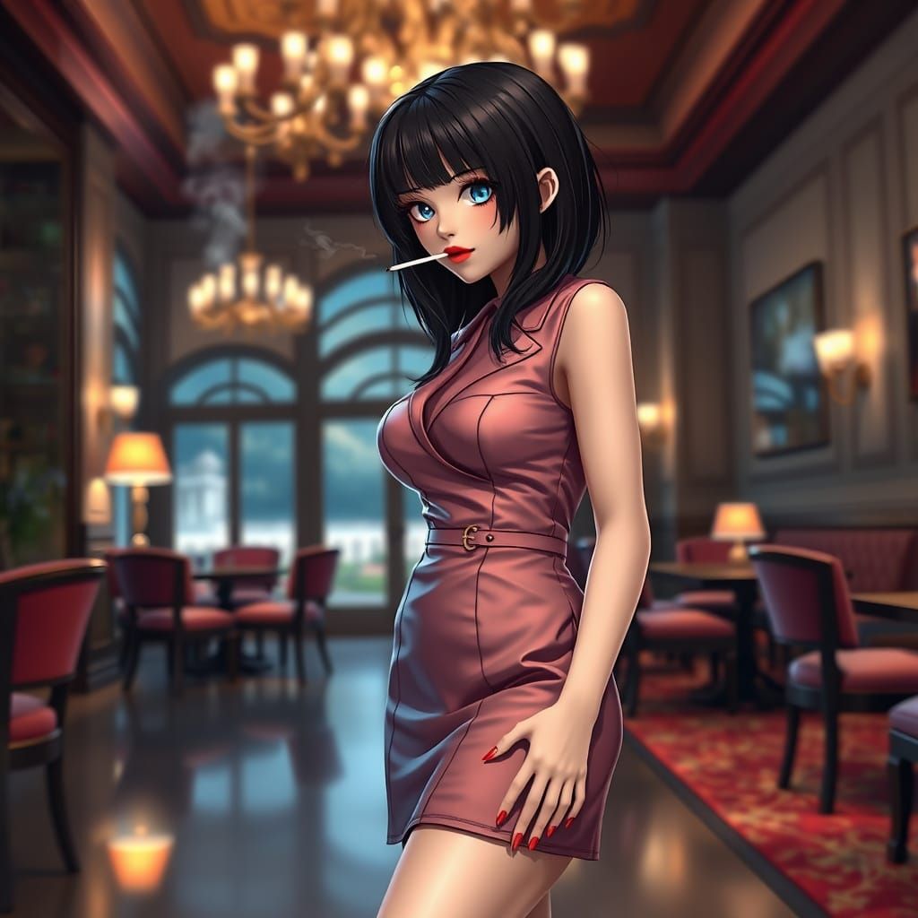 Glamorous Country Club Siren in Anime Art Style