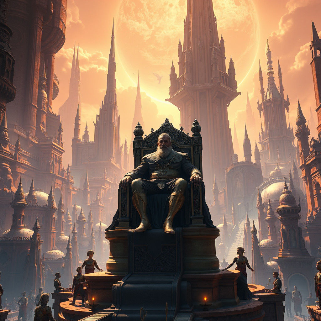 Regal Alien Ruler in a Futuristic Cityscape