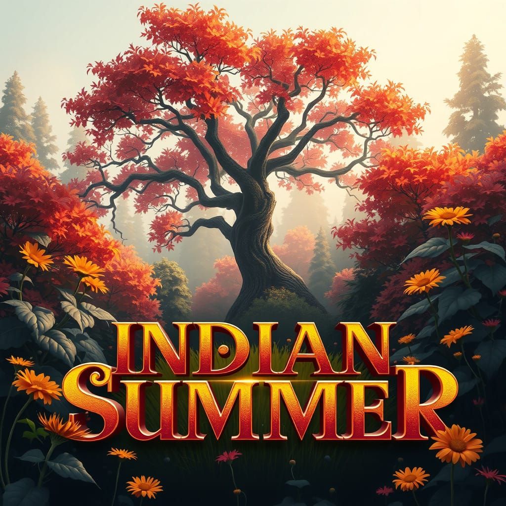 Vibrant Art Nouveau Forest Scene with Majestic Tree and Wild...